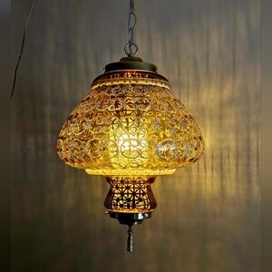 Vintage AMBER Falkenstein Glass Hanging Antique Light Swag Lamp Retro Globe